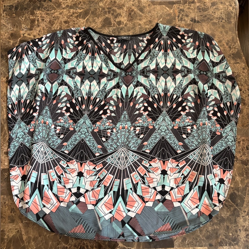 Ambiance Geometric Blouse - Black, Pink, Green